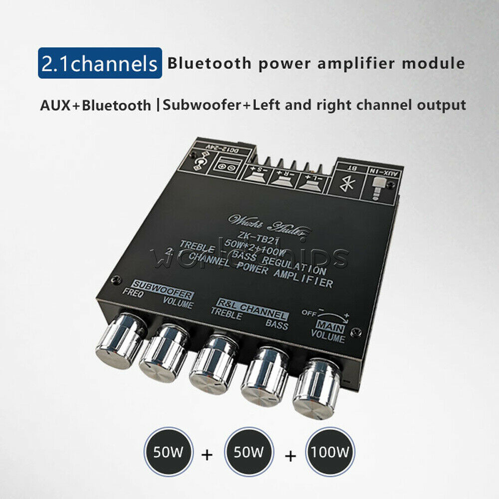 Digital Bluetooth 5.0 TPA3116D Amplifiers Board 2.1 Channel Audio 2*50W+100W AUX