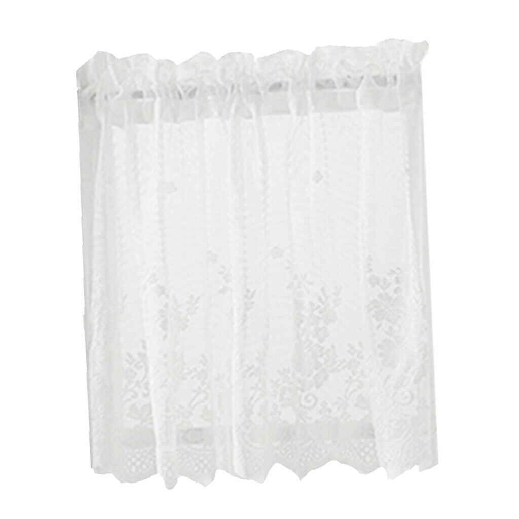 3Pcs Embroidered Lace Window Tiers Half Curtain White Height 61cm Width 74cm