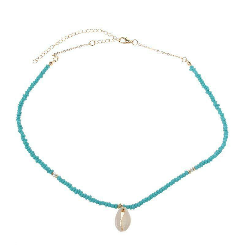 Bohemian Sea Necklace with Turquoise Beads and Shell Pendant Friendship Jewelry