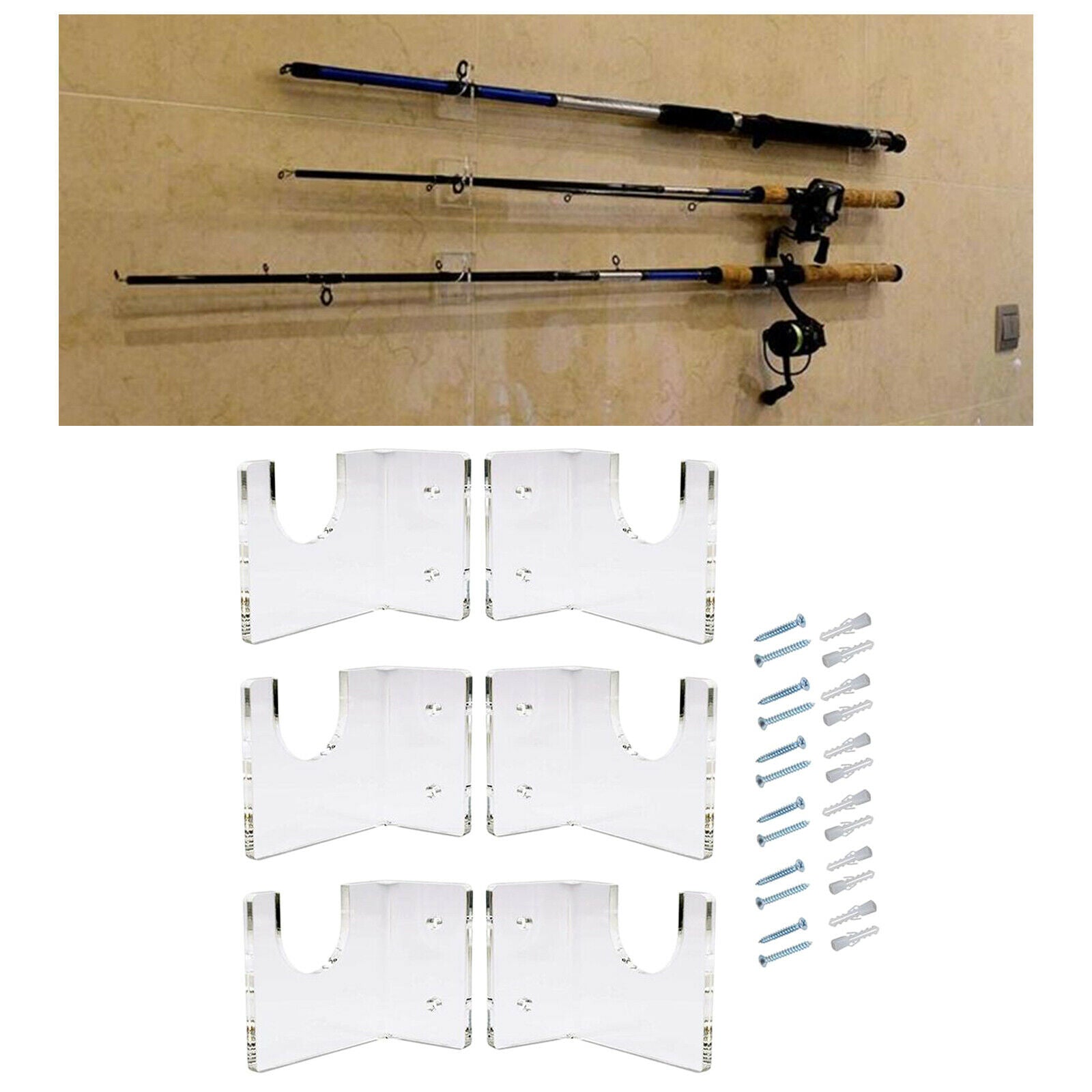 Fishing Rod Holder Wall Mounted Rack Support Clear Display for Boat Garage