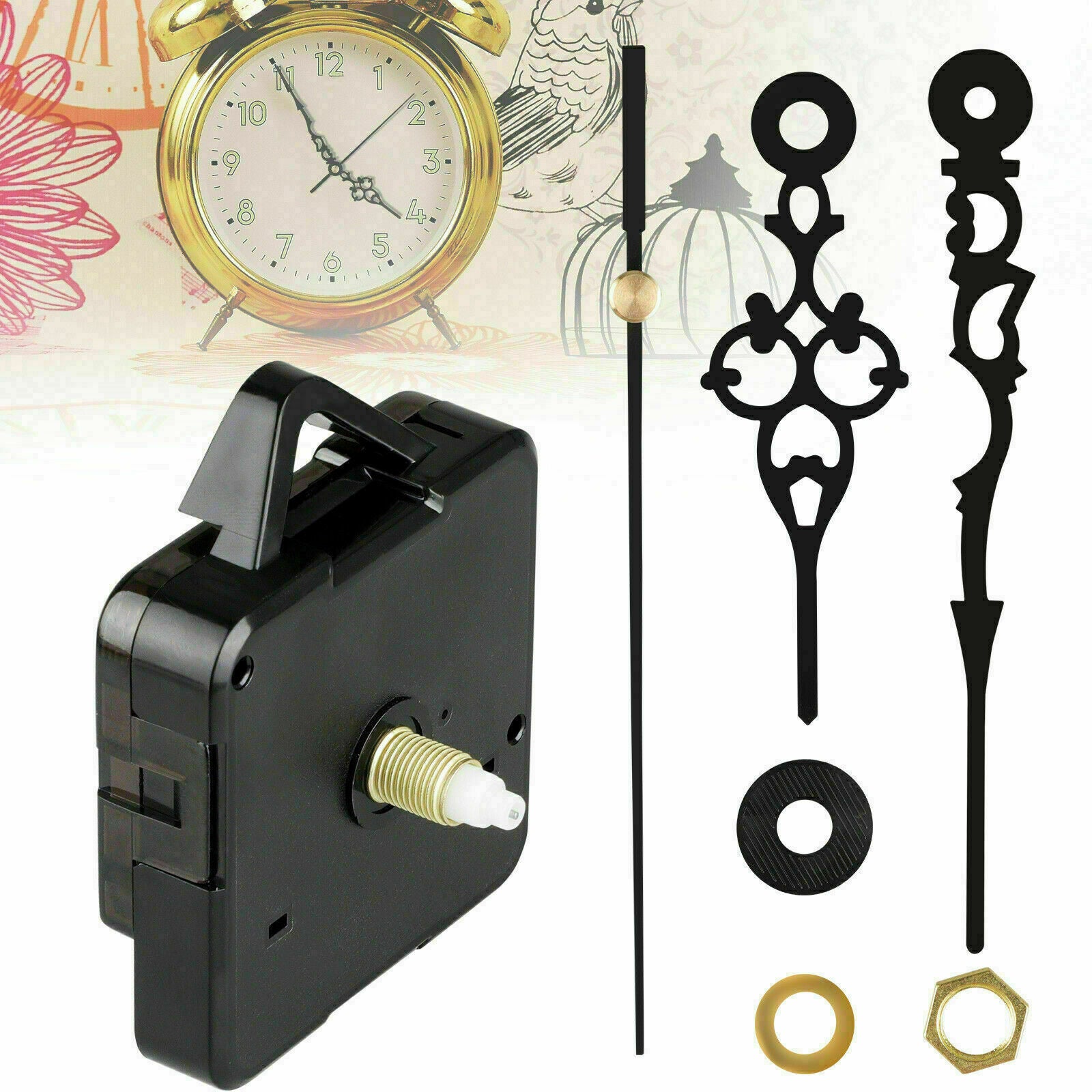 DIY Quartz Clock Mechanism Movement with Large Black Hollow Hands Wall Clock CA