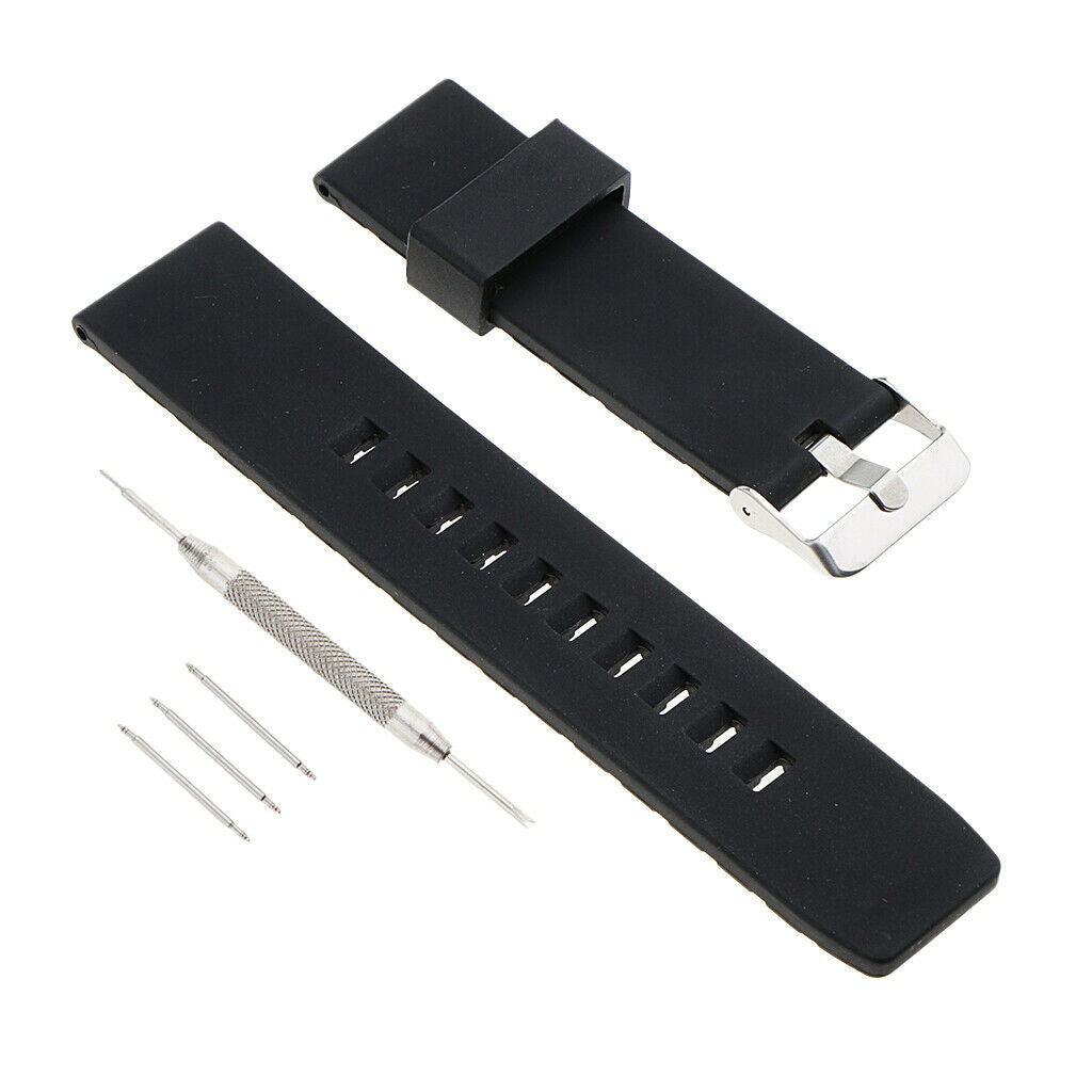 Distinctive Unisex Silicone Watchband Stainless Steel Buckle Black 22mm