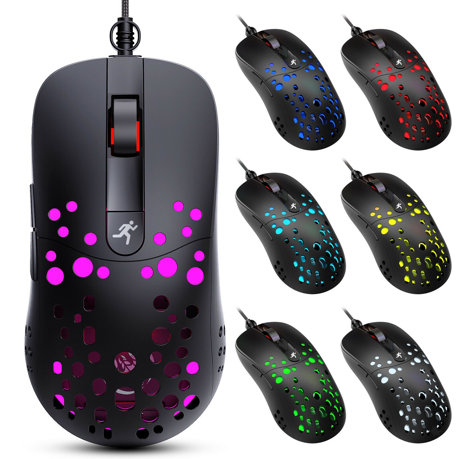 RGB Backlight Gamers Gaming Mouse Wired Hollow-Out Design for Laptop 6 Key