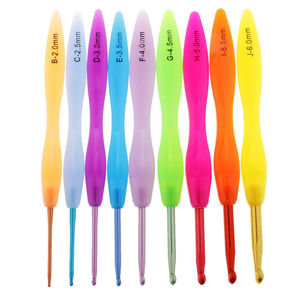 9Pcs Colorful Plastic Handle Alumina Crochet Hooks Knitting Needles 2-6mm