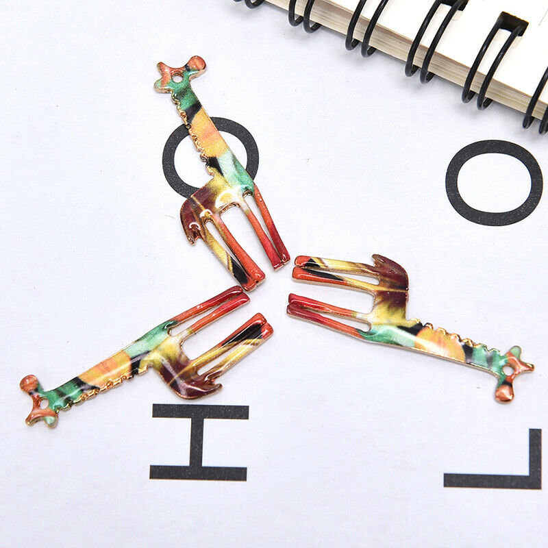 10Pcs Enamel Alloy Printing Animal Giraffe Charms Pendant Jewelry Craft Mak SJ