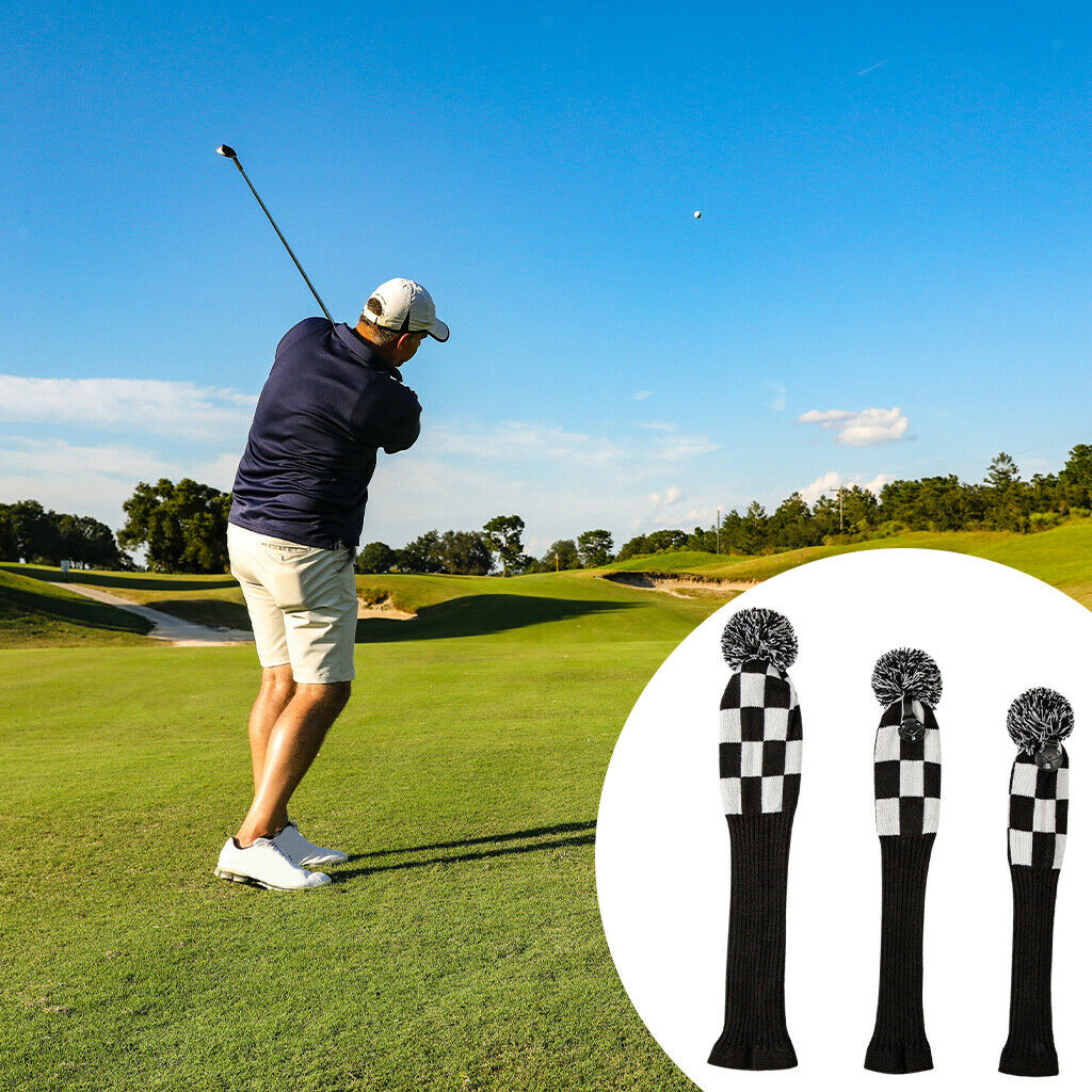 Fairway Wood Head Cover Knit Pom Pom Long Neck Headcover Protector Sleeve