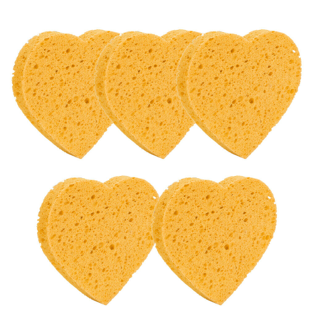 5x Heart Shaped Face Cleansing Sponge Washing Pad Makeup Removal Puff Yellow