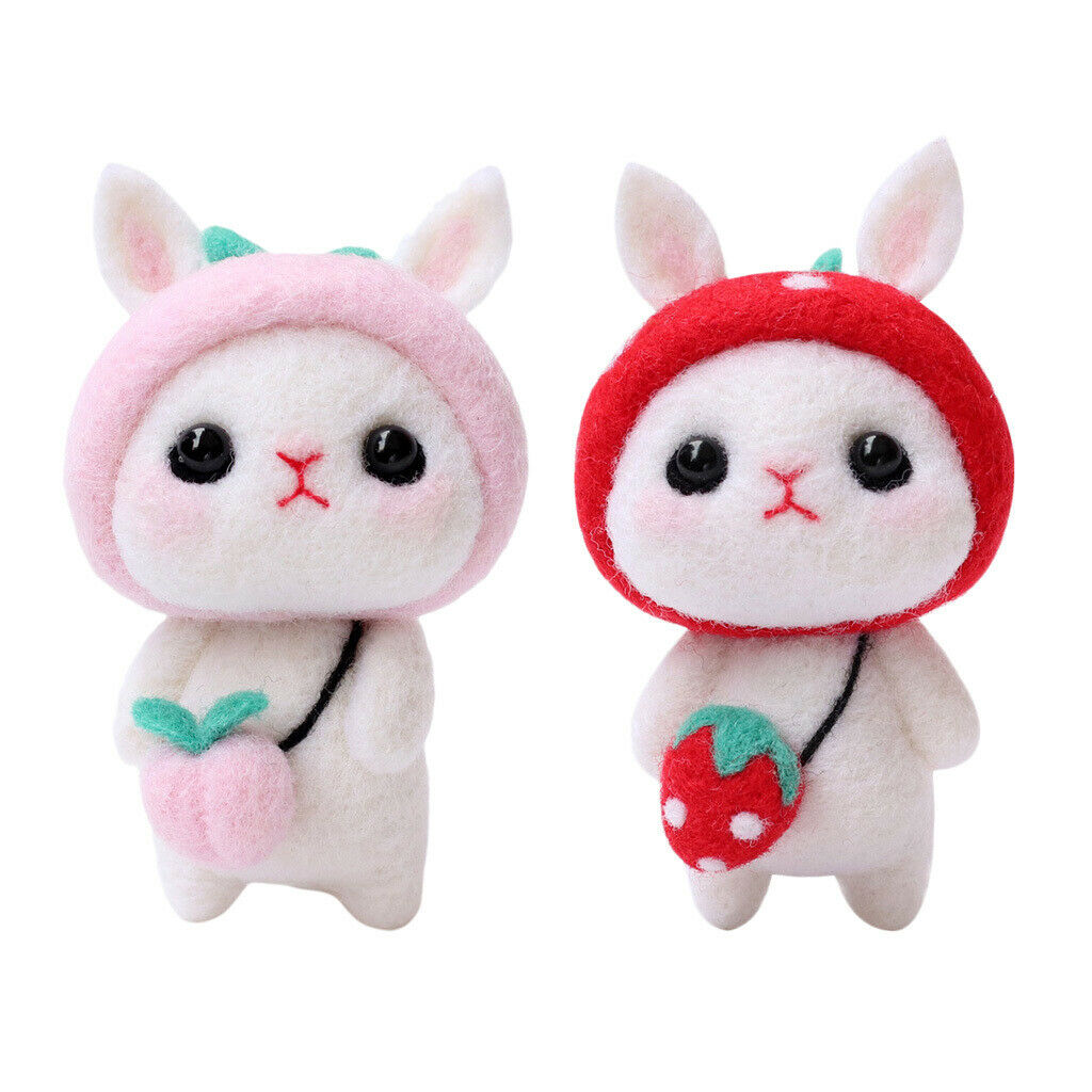 2 Set Cute Rabbit Needle Felting Kits Felting Needle Wool Yarn Hand Craft