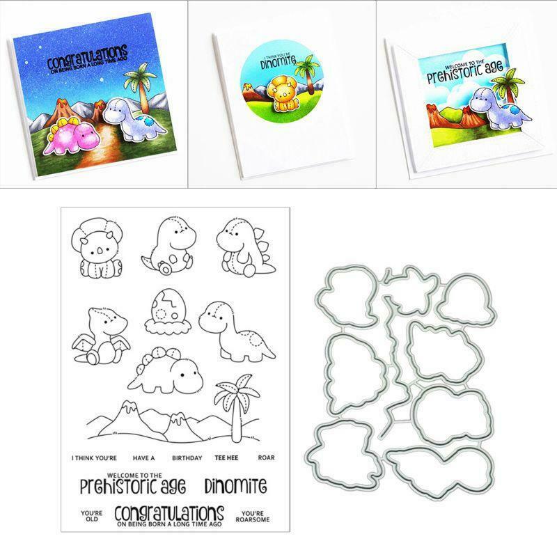 Cute Dinosaur Cutting Dies Clear Stamp for DIY Scrapbooking Paper Card Embossing