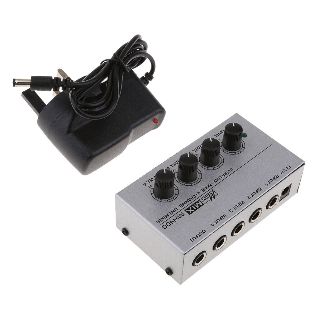Universal Audio Mixer Stereo Sound Console 4 Channel TV Microphone UK Plug