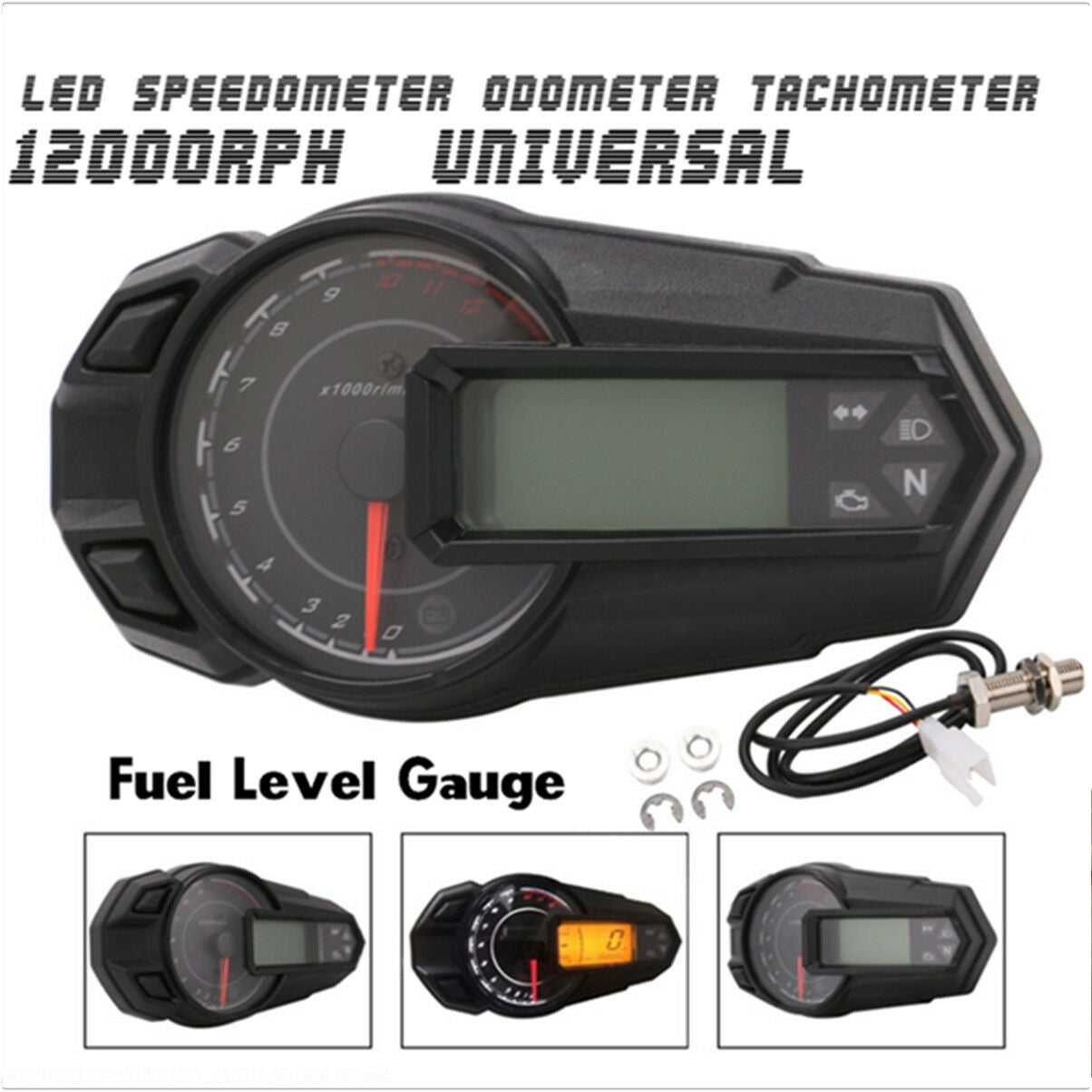 12000RPH LED Backlight Motorcycle Odometer Speedometer Tachometer Kmh W/ Sensor