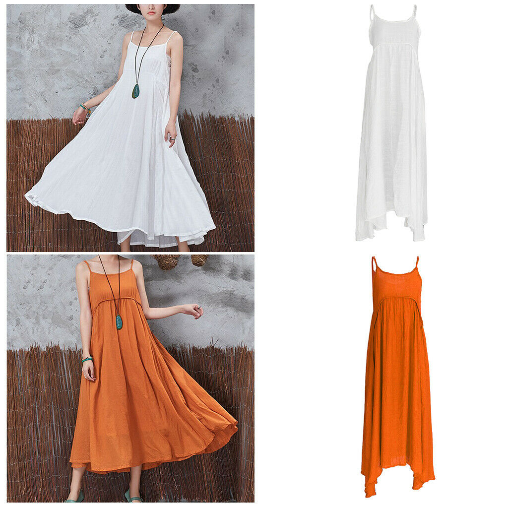 Summer Cotton Loose Big Size Women's Dress One-Piece Dress M White