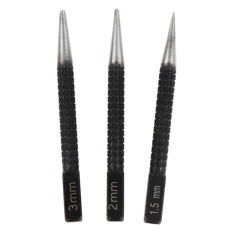3Pcs/Set Non Slip Center Punch Pin Set Drill Bit Alloy Steel 3/32" Wood Meta KX