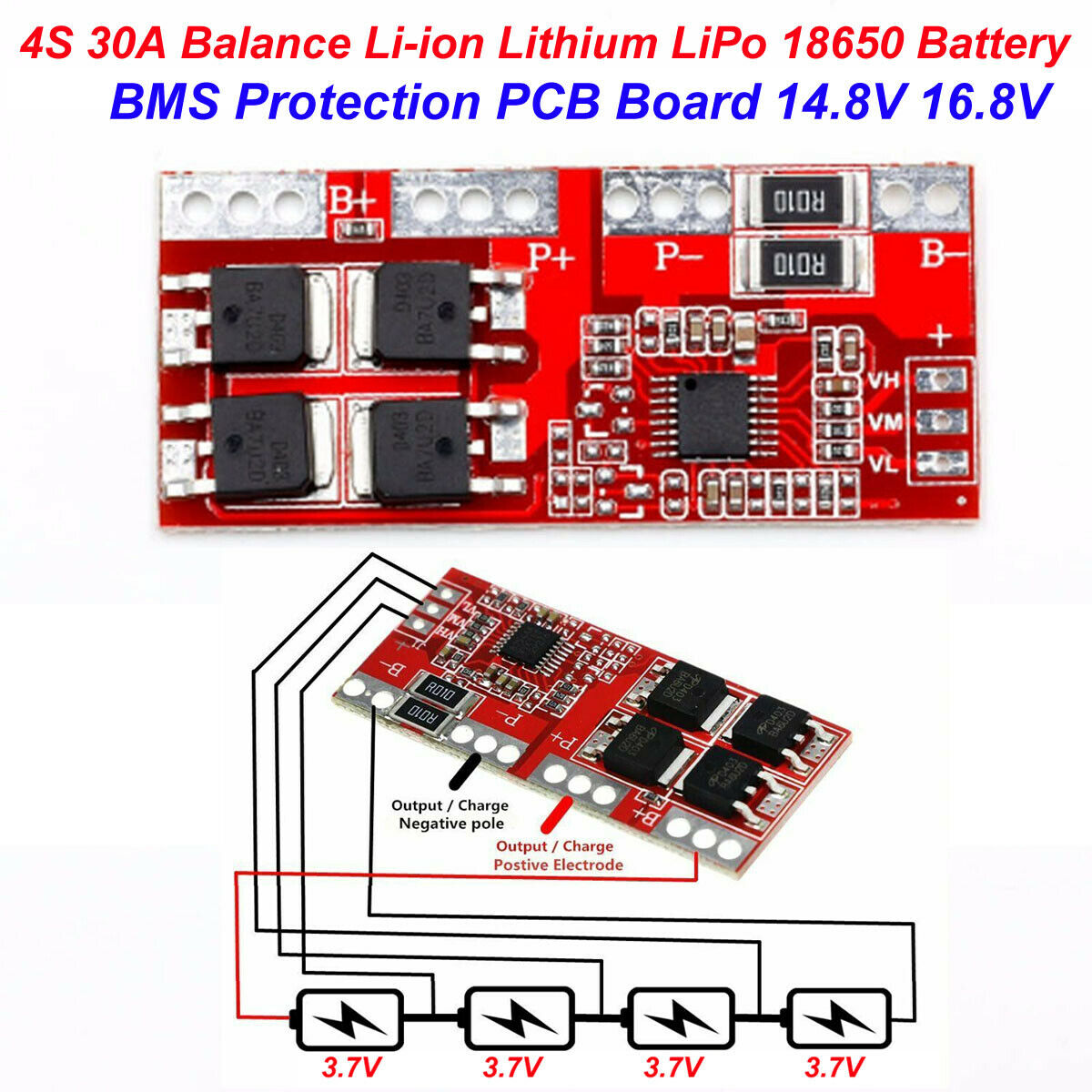 4S 30A Balance Li-ion Lithium LiPo 18650 Battery BMS Protection PCB Board 16.8V