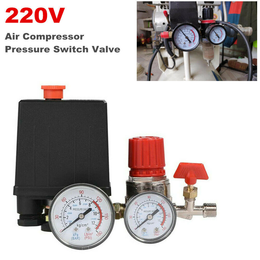 220V Air Compressor Pressure Switch Valve Manifold Relief Regulator Gauge 120PSI