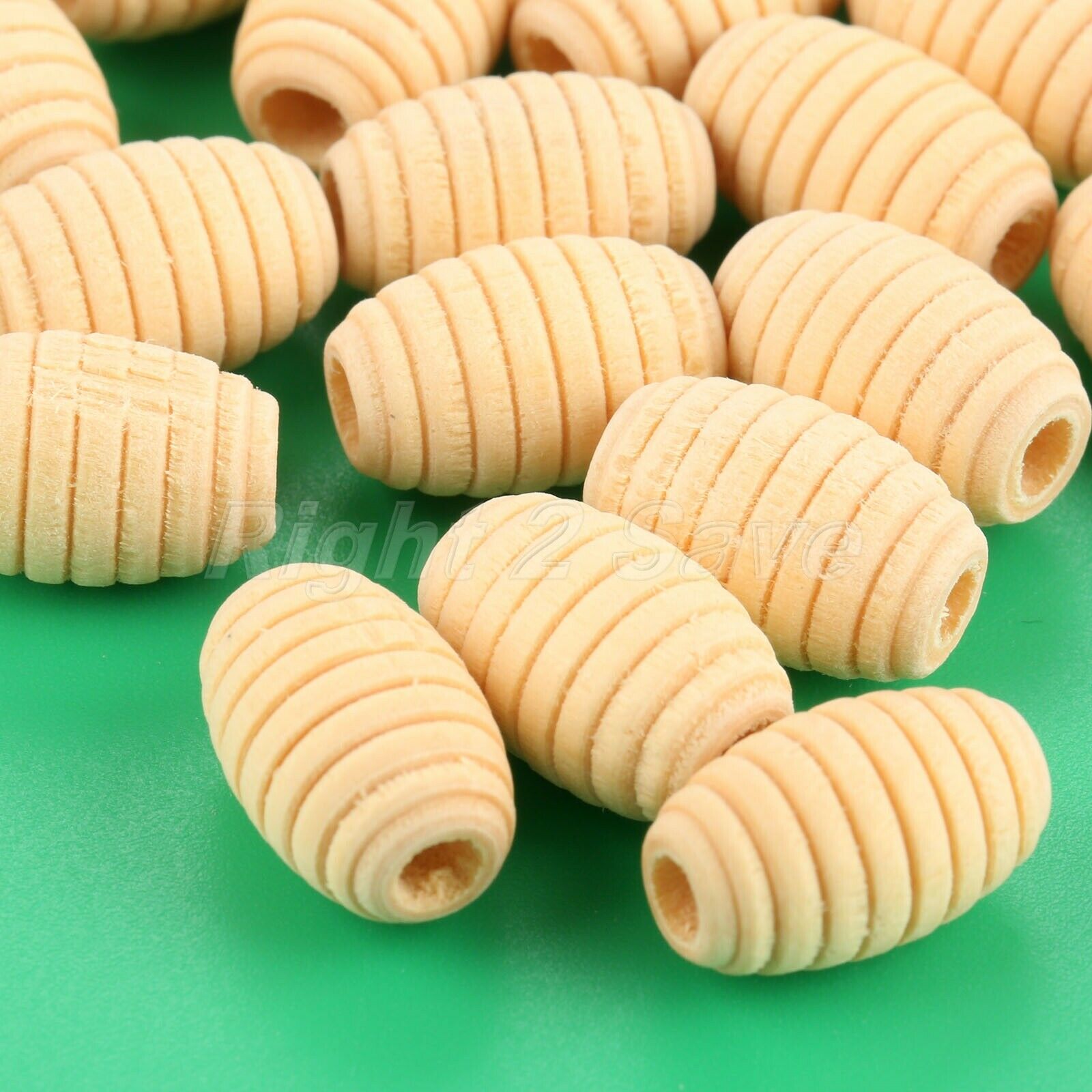 50pc Natural Unfinished Wooden Bead Screw Whorl Wave Charms DIY Jewelry Findings
