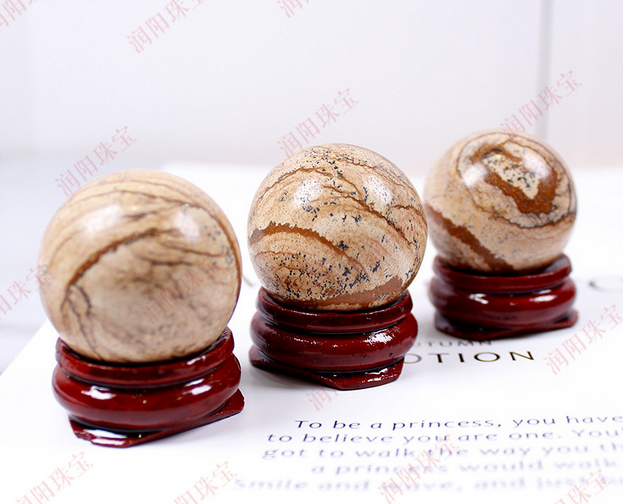 Natural Raw Stone picture Stone Crystal Ball Desktop Decoration 30mm + stand