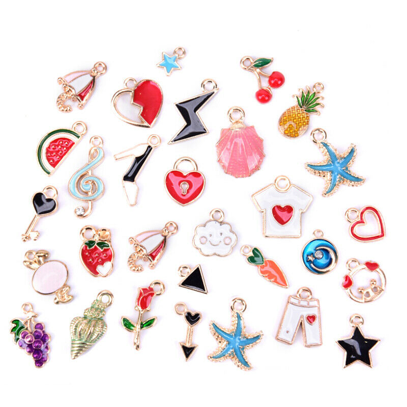 30pcs/lot Enamel Alloy Mixed Charms Pendant Jewelry DIY Craft Making Colo.l8