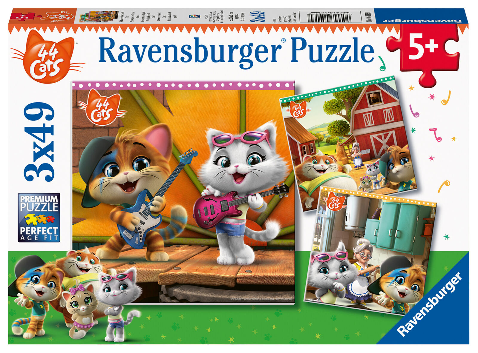 05013 Ravensburger 44 Cats 3x 49pc Jigsaw Puzzles Children Kids Age 5 Years+