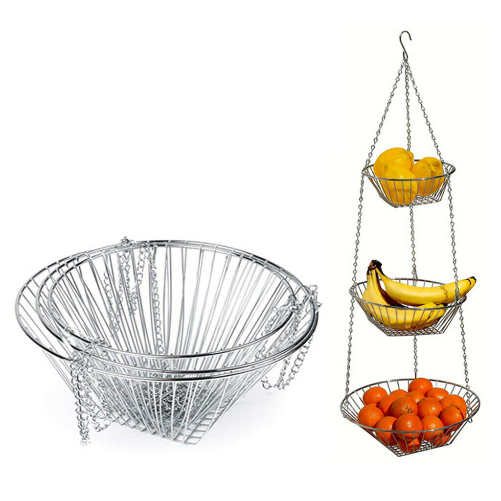 3-Tier Modern Adjustable Detachable Hanging Fruit Basket Bread Organizer