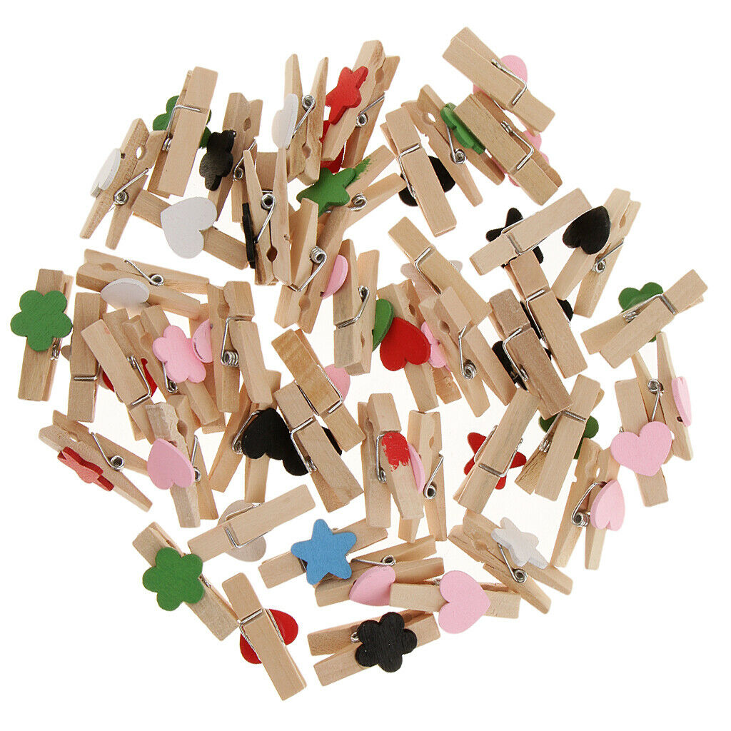50pcs      Wood   Heart   Star   Pegs   Craft   Wedding   Hanging   Photo