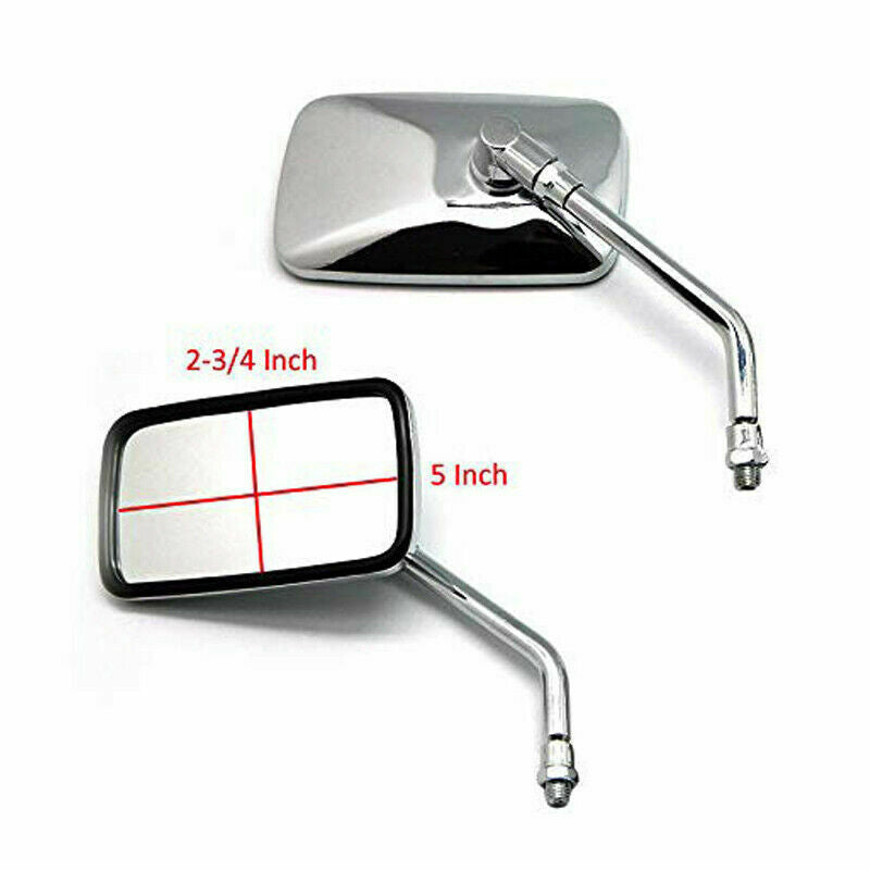 2PCS Chrome Motorcycle Rectangular Rearview Mirrors Clear Glass Adjusted Mirrors