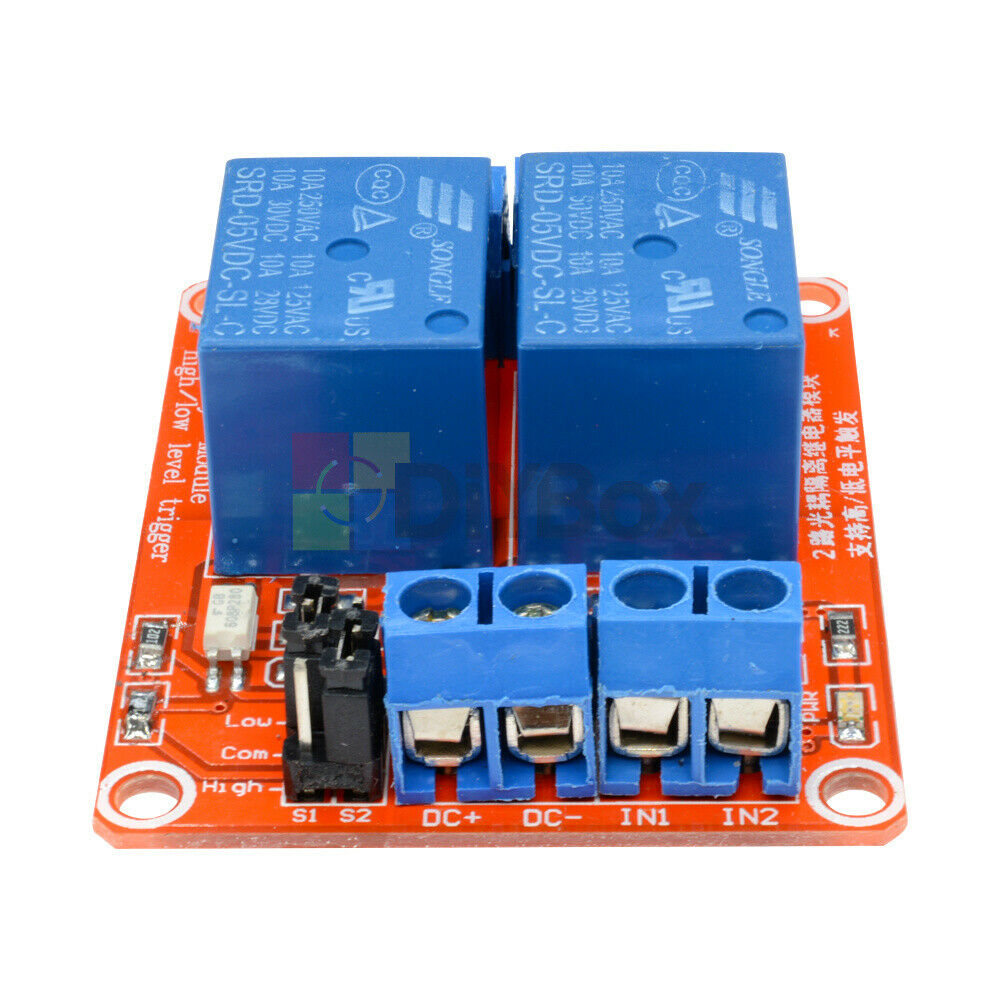 5V 2-CH Two Channel Relay Module w/ Optocoupler Support High & Low Level Trigger