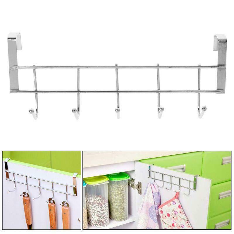 5 Hooks Over Door Clothing Hanger Rack Cabinet Door Loop Holder Shelf For Home