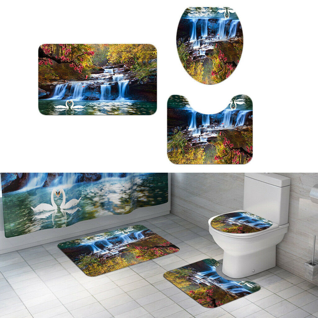 Landscape Pattern Toilet Lid Cover Bathroom Rug Set Home Decor Autumn Senery