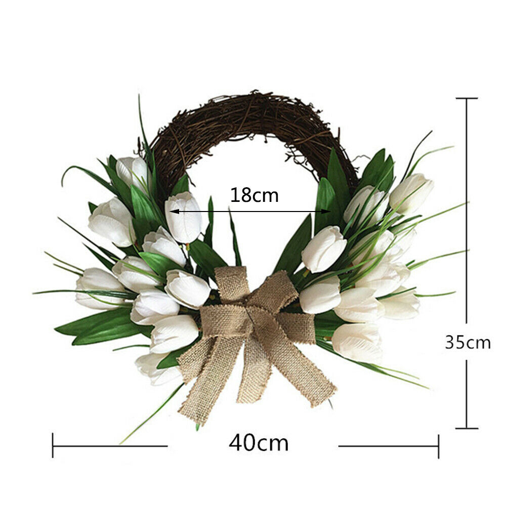 Artificial Wreath White Tulip Garland Rattan Flower Wedding Home Wall Decor DIY