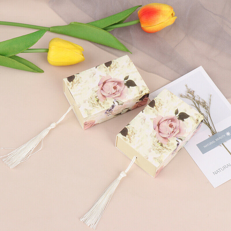 10pc New Rose Flower Pattern Tassel Pendant Candy Box Chocolate Box Gift .l8