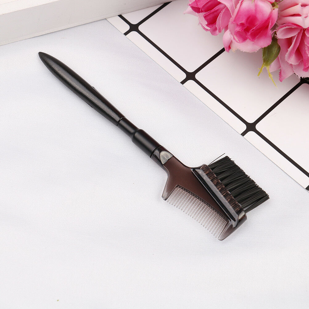 Women double-sides brow comb eyebrow brush wood holder make-up tool black Nw Rf