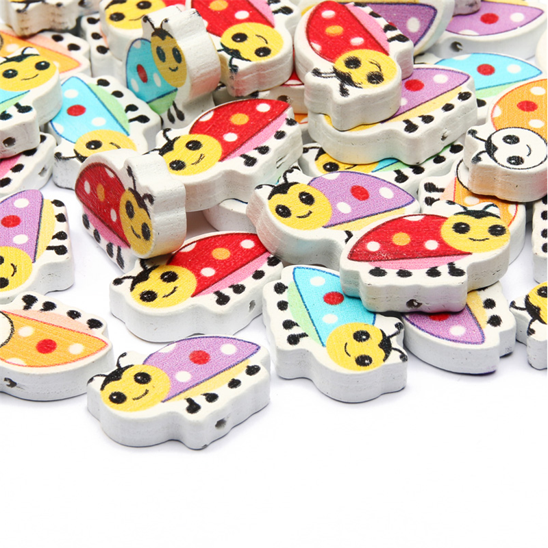 50X Mixed Ladybug Wood Bead Loose Spacer Bead Jewelry Making Bracelet Necklace