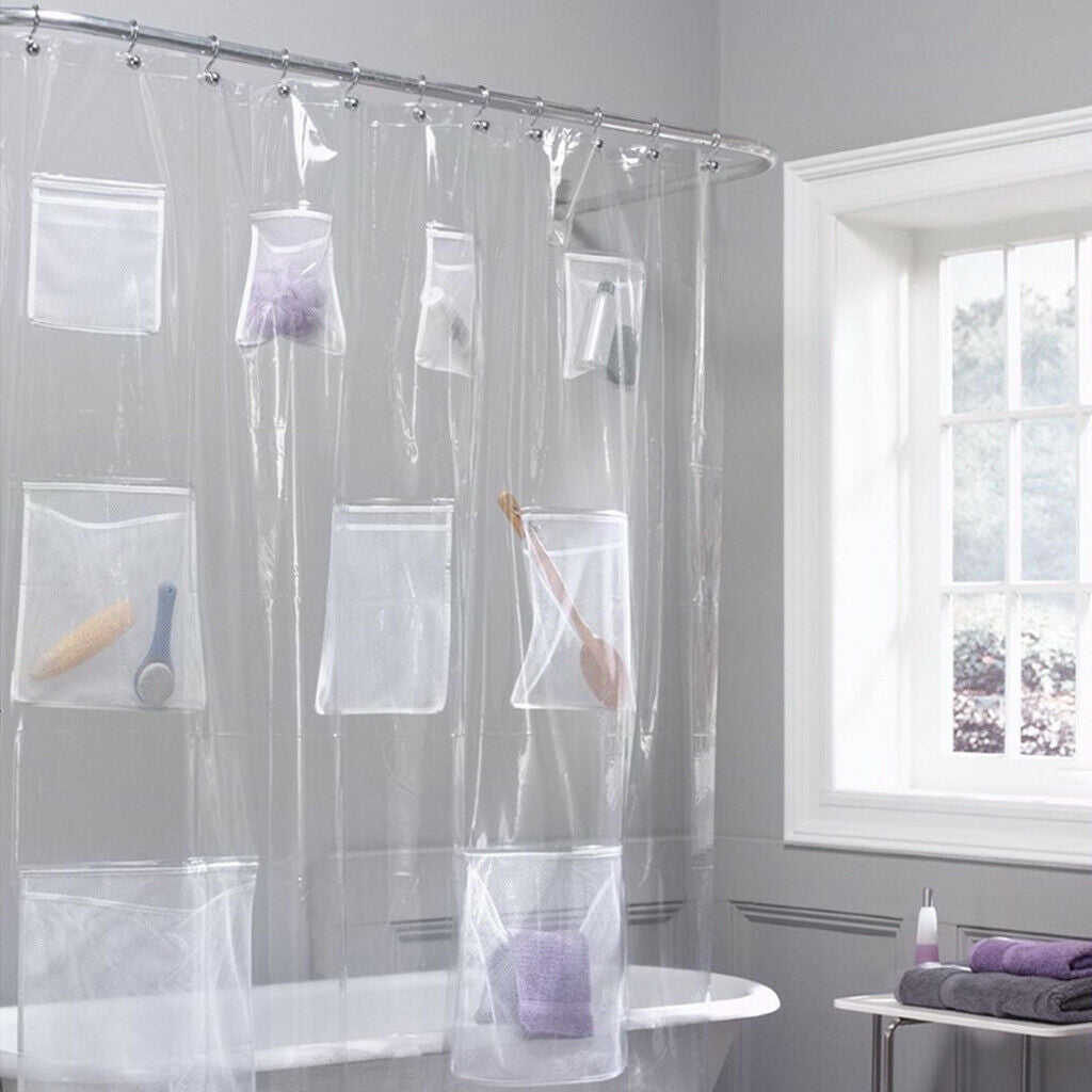 Bathroom Bathtub Pocket Shower Curtain Mildew Resistant for Hotel Home