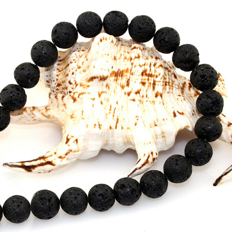 Natural Black Volcanic Lava Stone Loose Spacer Bead For Jewelry Making DI.l8
