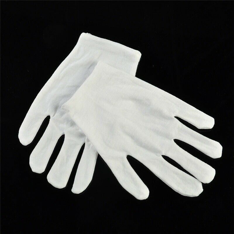 12 Pairs Soft Costume Jewelery Cotton White Gloves Handling Work Hands Protector