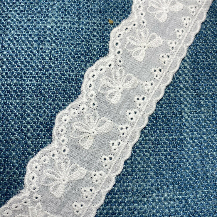 5 Yard White Cotton Lace Trim Fabric Ribbon Embroidery Flower DIY Applique Craft