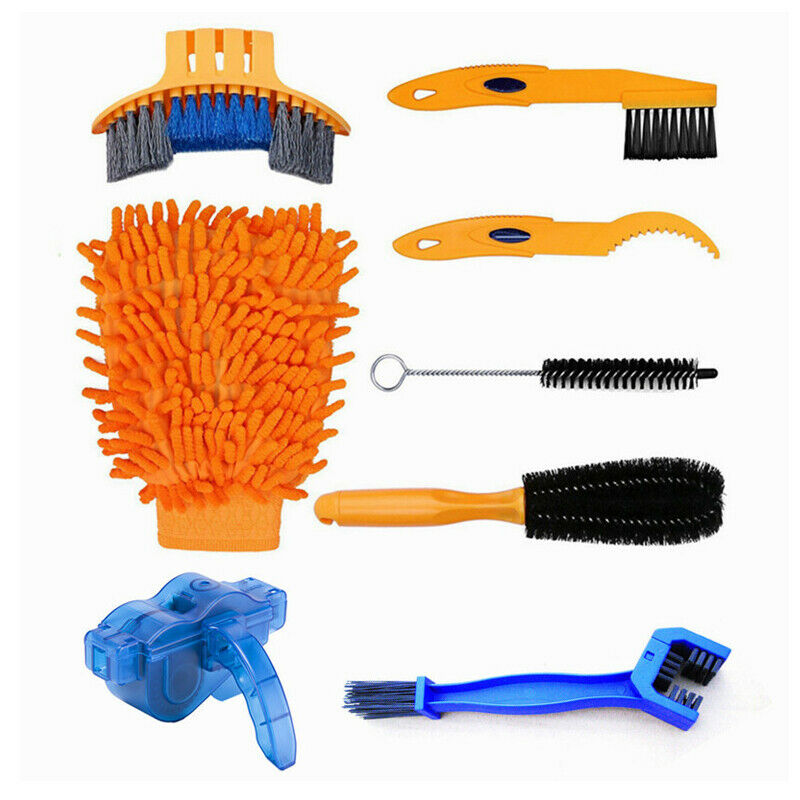 8PCS Bicycle Cleaning Kit Precise Clean Brush Tool Set+Bike Chain Scrubber Glove