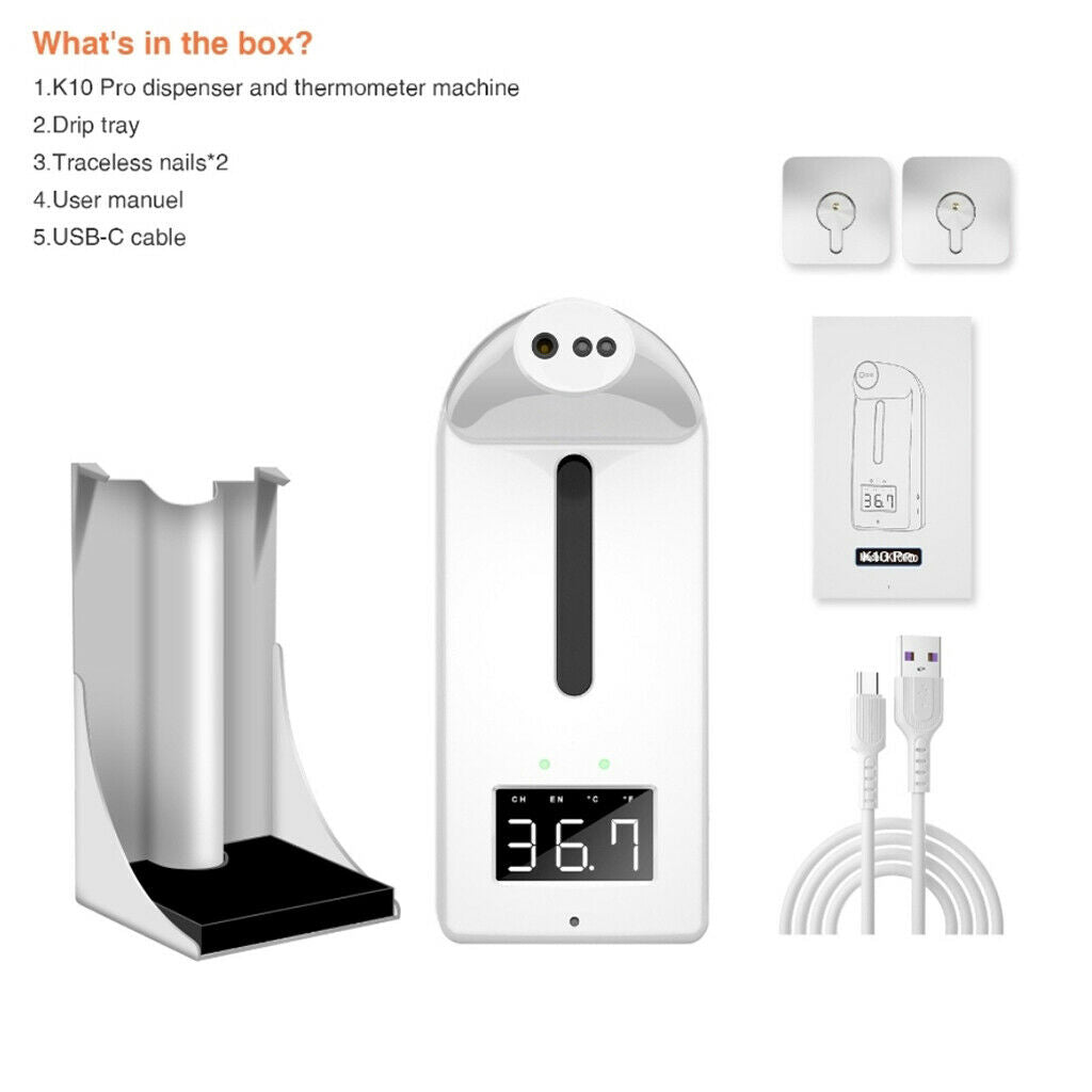 Wall-Mounted Infrared Thermometer + 1000ml Automatic Liquid Soap Dispenser