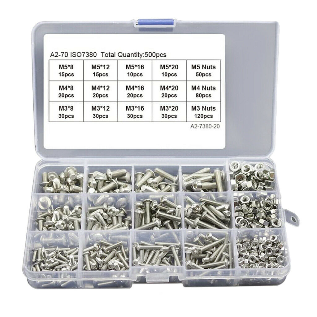 500pcs Stainless Steel Head Bolts Screws Nuts Assorted Construction Hardware