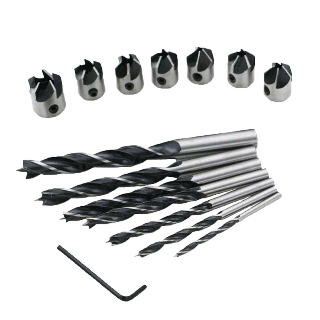 Three Pointed HSS Countersink Drill Bits Chamfering Tool Set for Woodworking