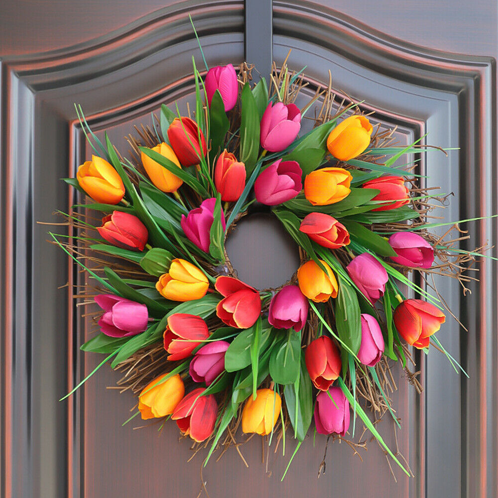 40CM Artificial Garland Tulip Rattan Wreath Wedding Home Wall Party Door Decor