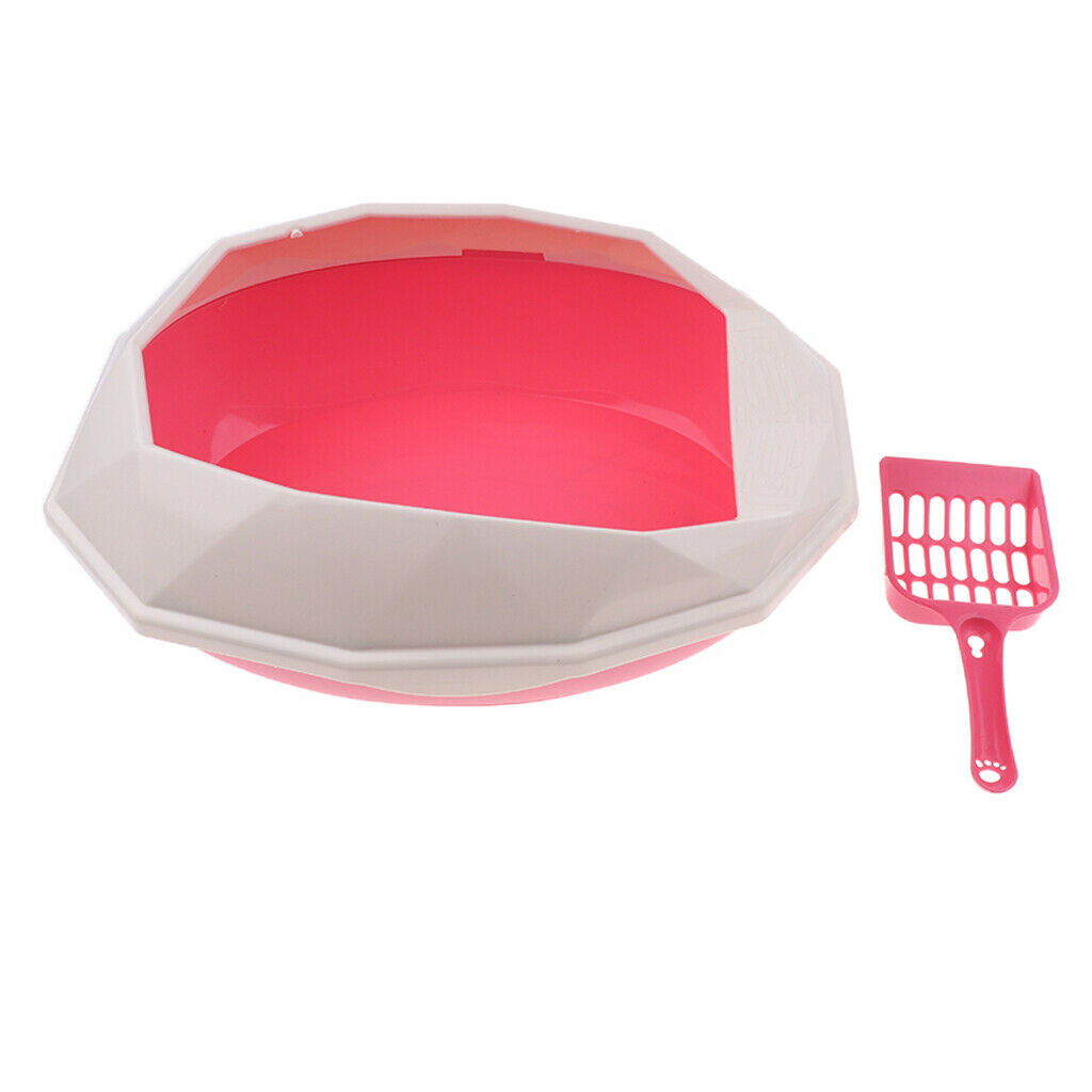 Mini Cat Litter Box Tray Anti Splash Toilet Fenced Pan with Shovel Pink