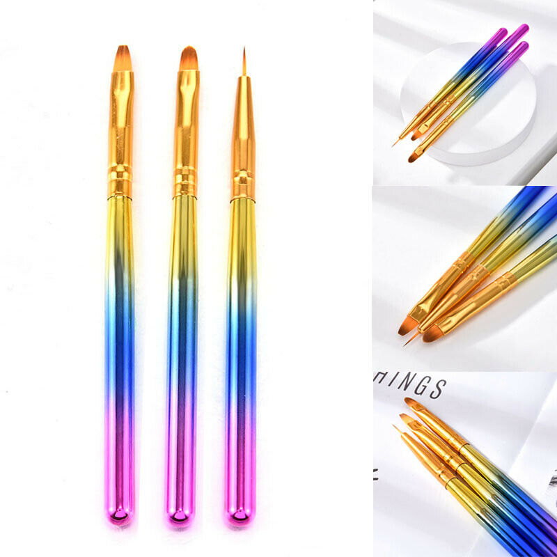 3x Acrylic Nail Art Pen Tips UV Builder Gel Painting Brush Manicure Brushes Set.