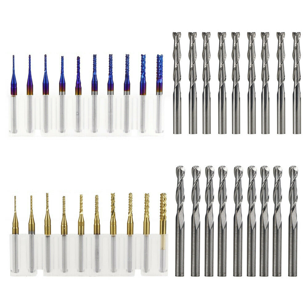 40 Bit Kit 1/8" Flat Nose/Ball Nose End Mill Nano/Titanium Coat CNC Router Bits