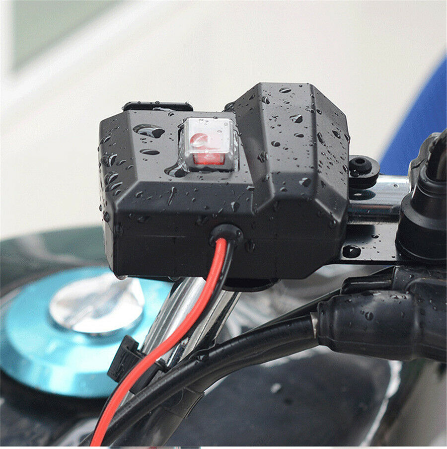 Motorcycle Cigarette Lighter Socket Outlet Dual USB Charger LED Voltmeter+Switch