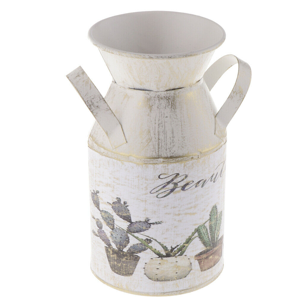 Cute Farmhouse Style Painting Metal FlowerVase Flower Pitcher Size S