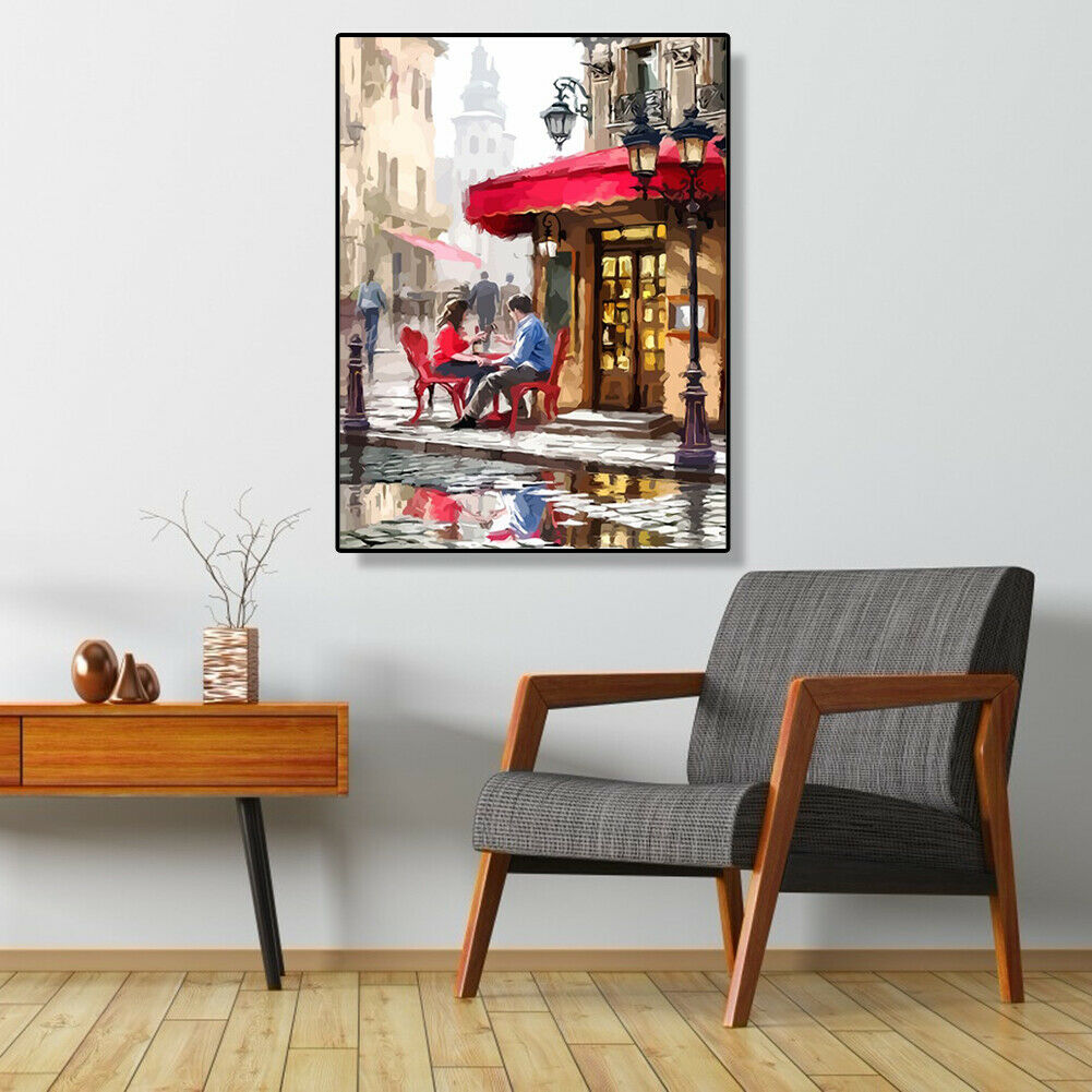 Painting By Numbers Kit DIY Street Men Women Canvas Oil Wall Art Picture @
