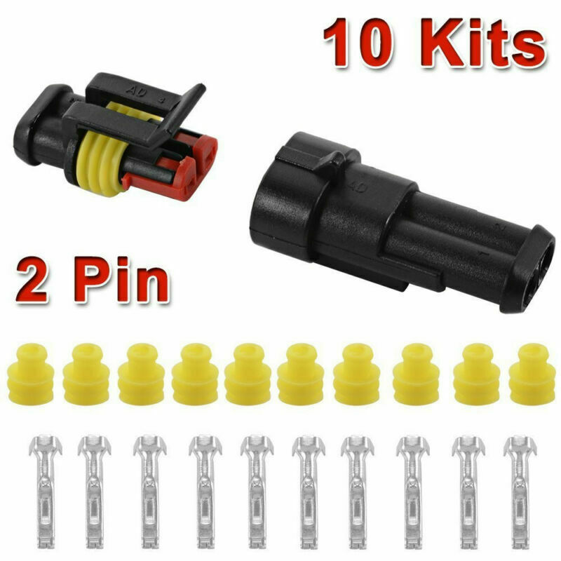 10 Kit 2 Pin Way Sealed Waterproof Electrical Wire Connector Plug For Car Truck