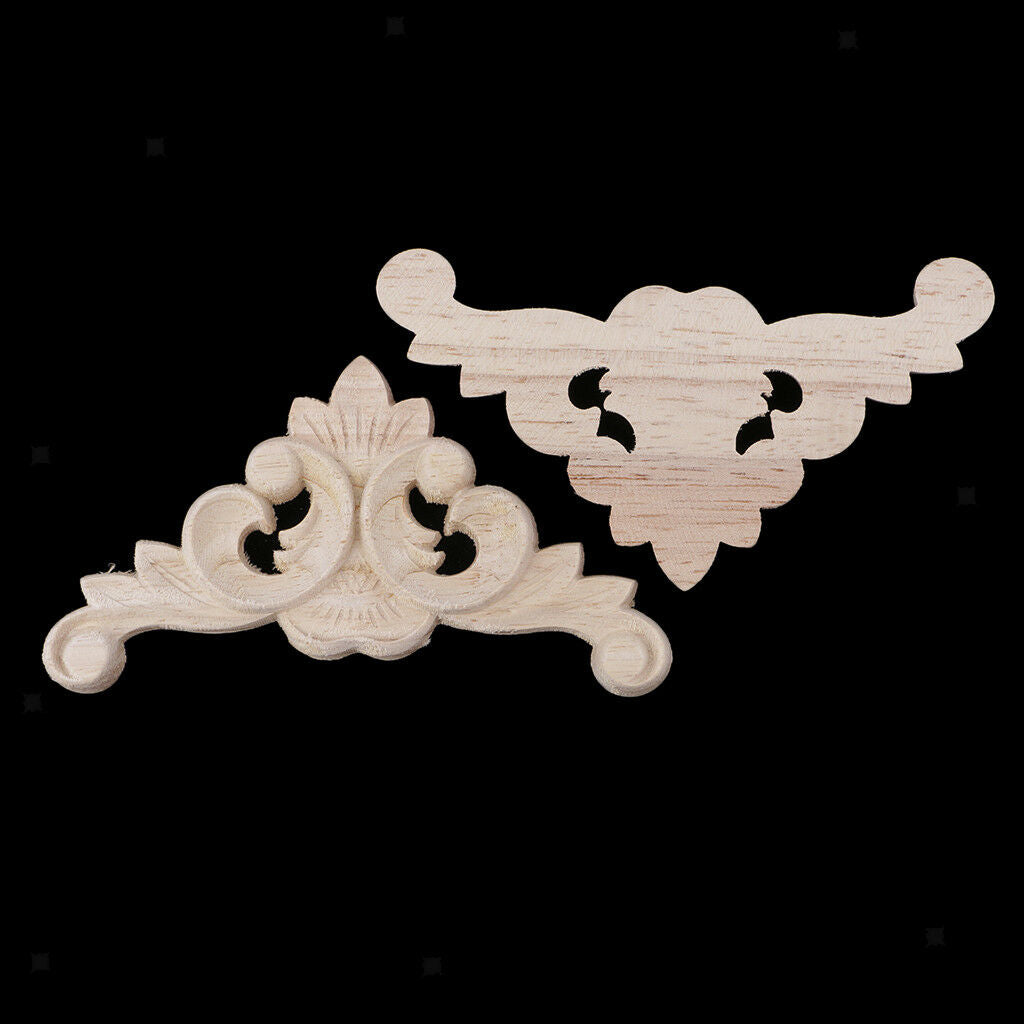 4x Natural Wood Carved Corner Onlay Applique Furniture Frame Craft Decor #1